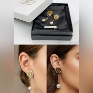 Miu Miu "Miu Club" Asymmetrical Crystal & Faux Pearl Drop Earrings